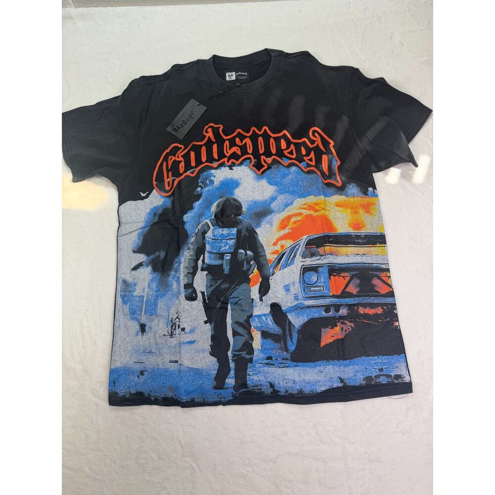 Godspeed Graphic T-Shirt XL Black Orange Vintage Wash Limited Edition NWT